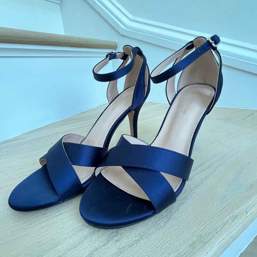 Blue Satin Crisscross Heels for Formal Occasions